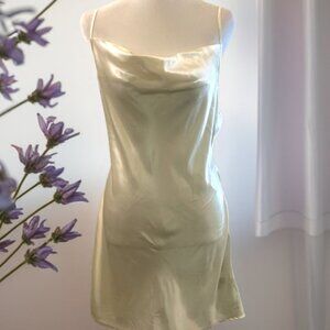 white romantic coquette cowl neck slip dress